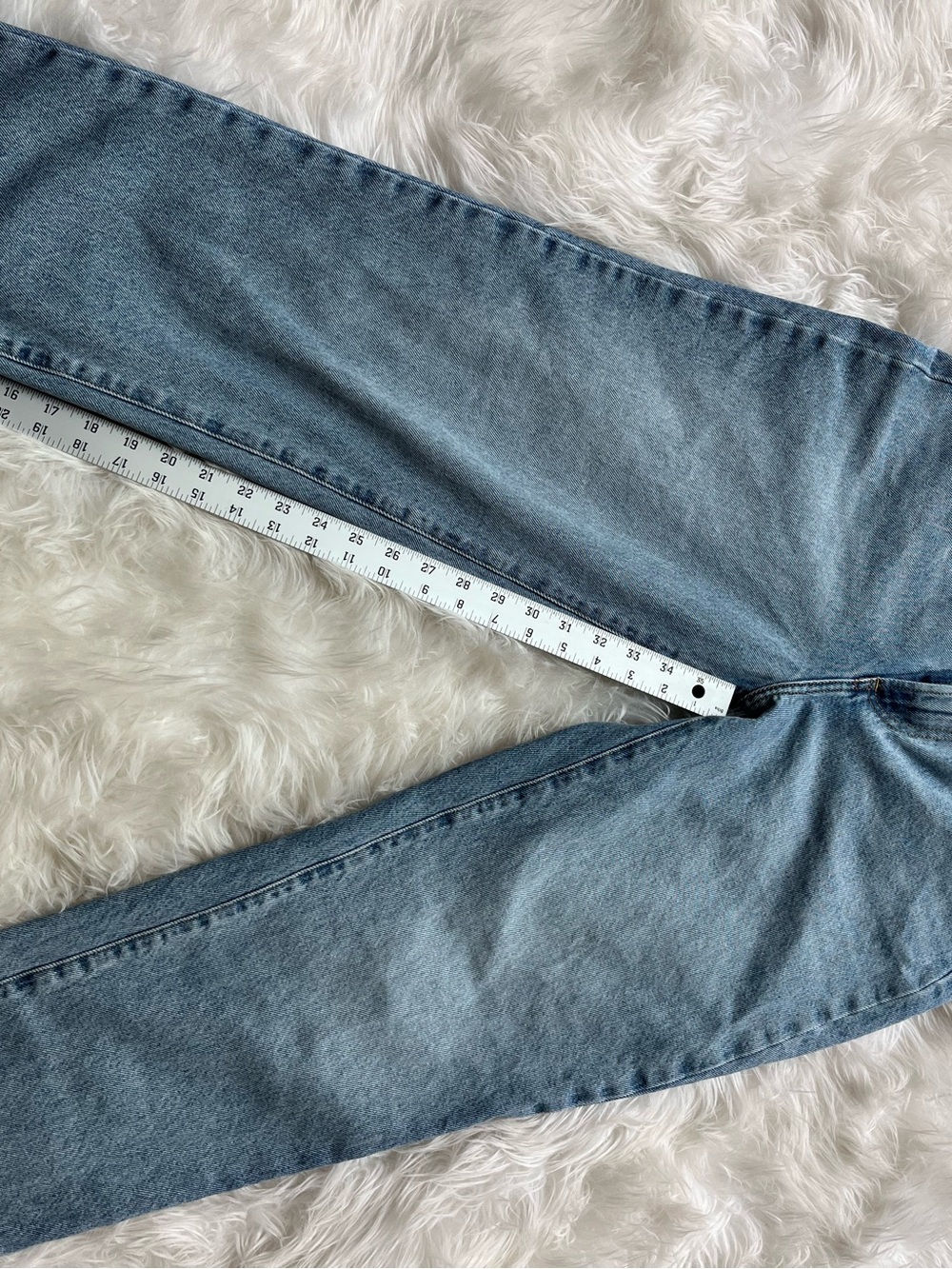 Quince Bella Rigid Straight Jeans - Powder Blue Raw Hem - Picture 9 of 15